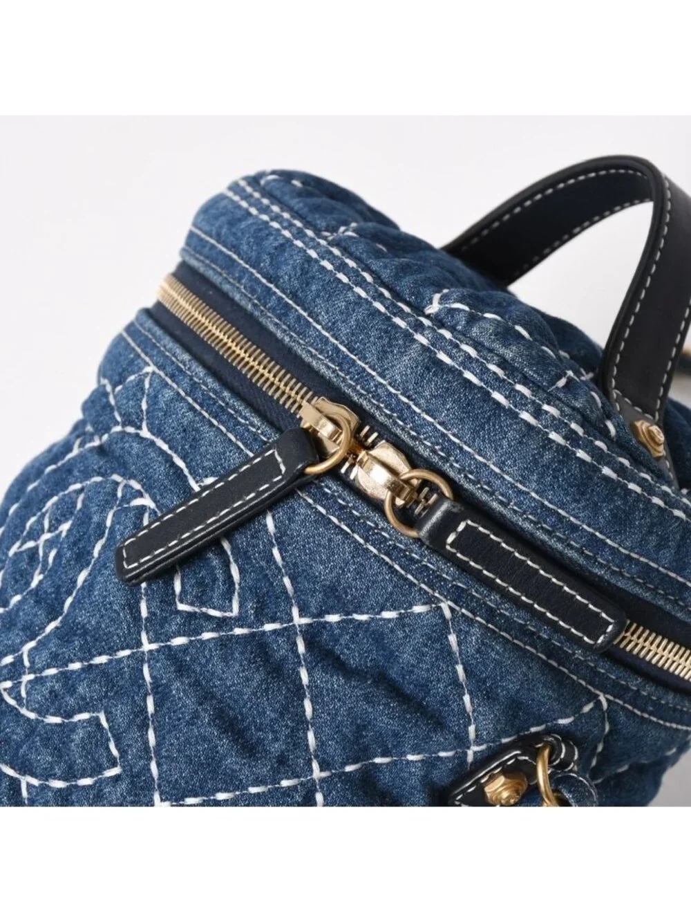 Chanel Vanity Chain Shoulder Bag CC Logo Denim Wild Stitch Gold